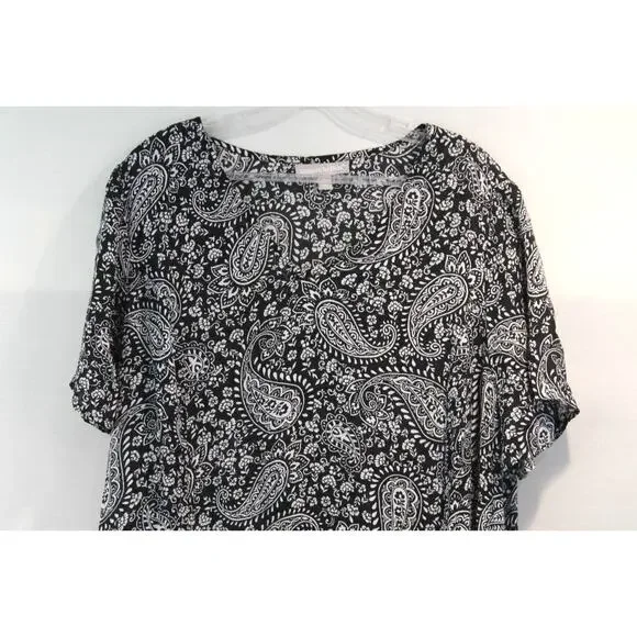 Woman Within Dress Midi Womens size 22W Black Paisley Pleated Pockets - Picture 2 of 7